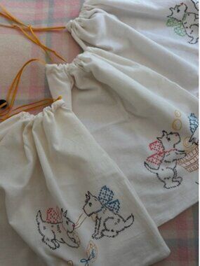 Set of three handmade produce bags scottie dogs